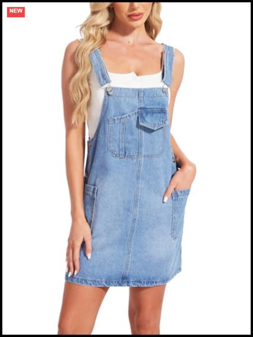 Women's Denim Overall Dress Loose Adjustable Straps Bib Overalls with Pockets